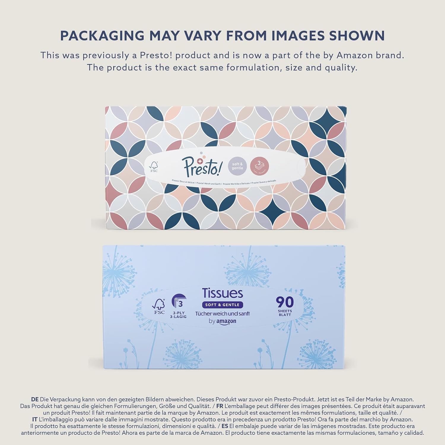 3-Ply Facial Tissues, 1080 Count (12 Packs of 90) (Previously Presto!)
