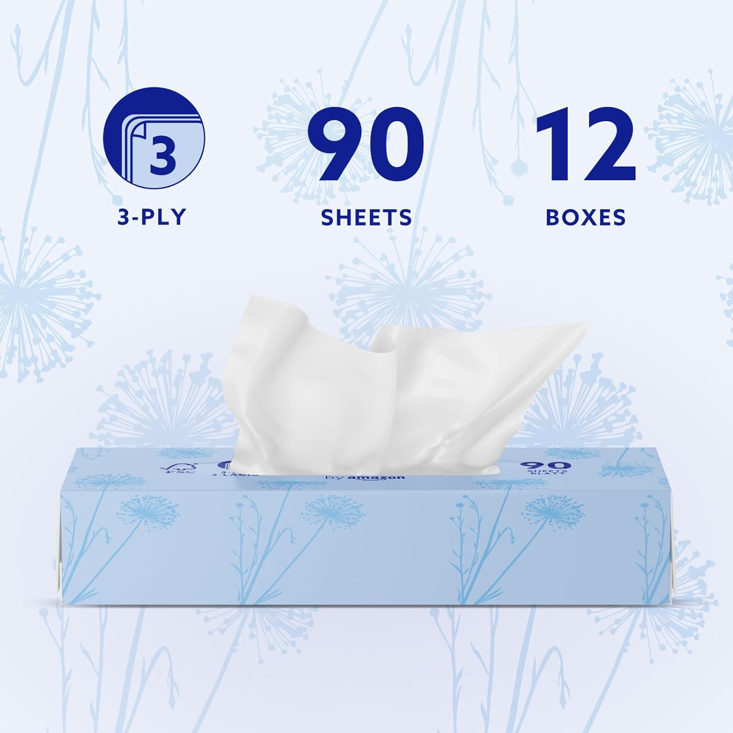 3-Ply Facial Tissues, 1080 Count (12 Packs of 90) (Previously Presto!)